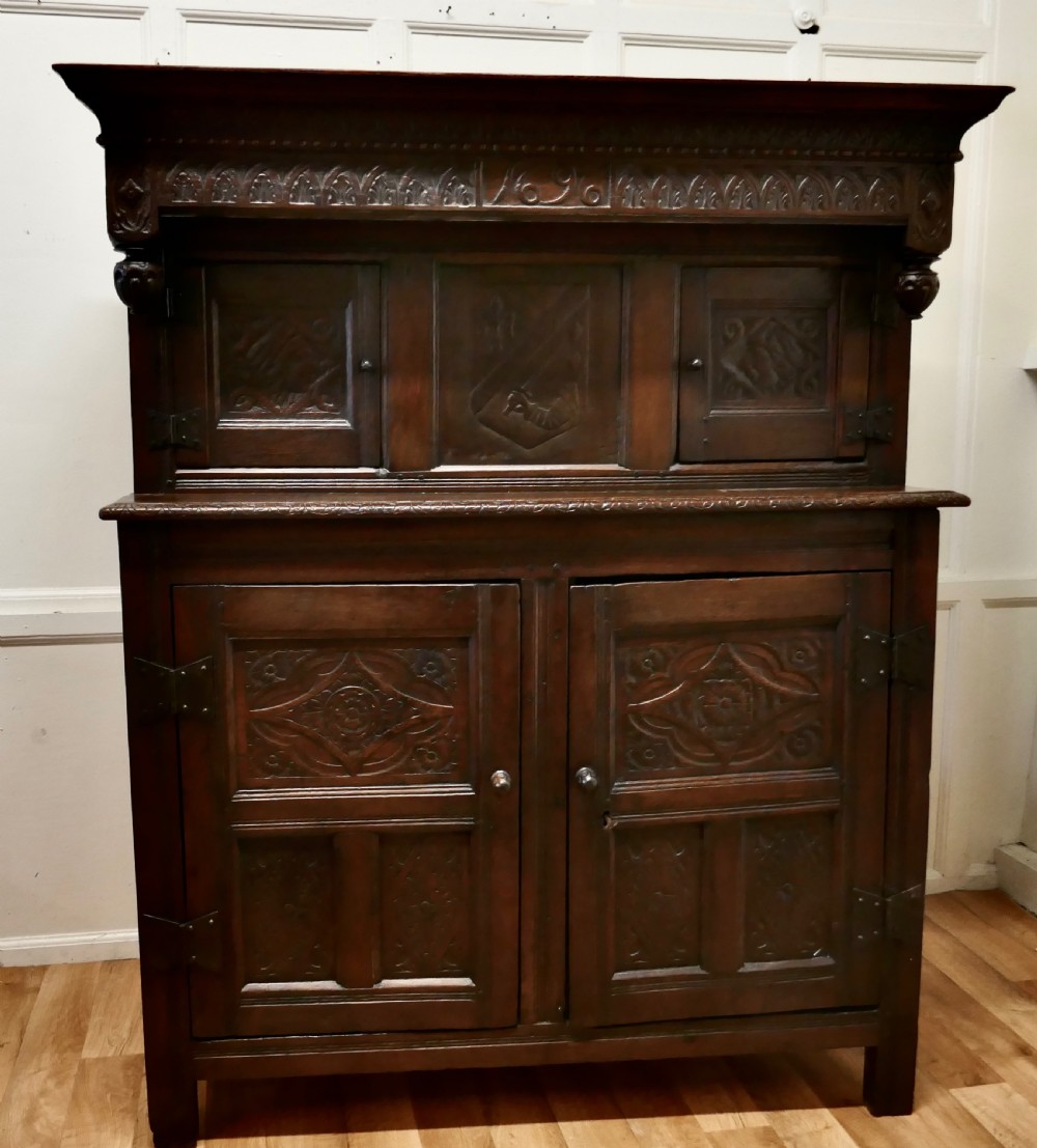 17th century french carved oak court cupboard cottage livery cupboard