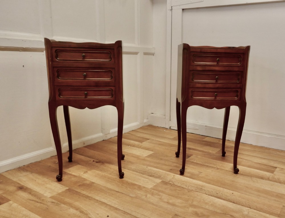 pair of french 3 drawer cherry wood bedside cabinets
