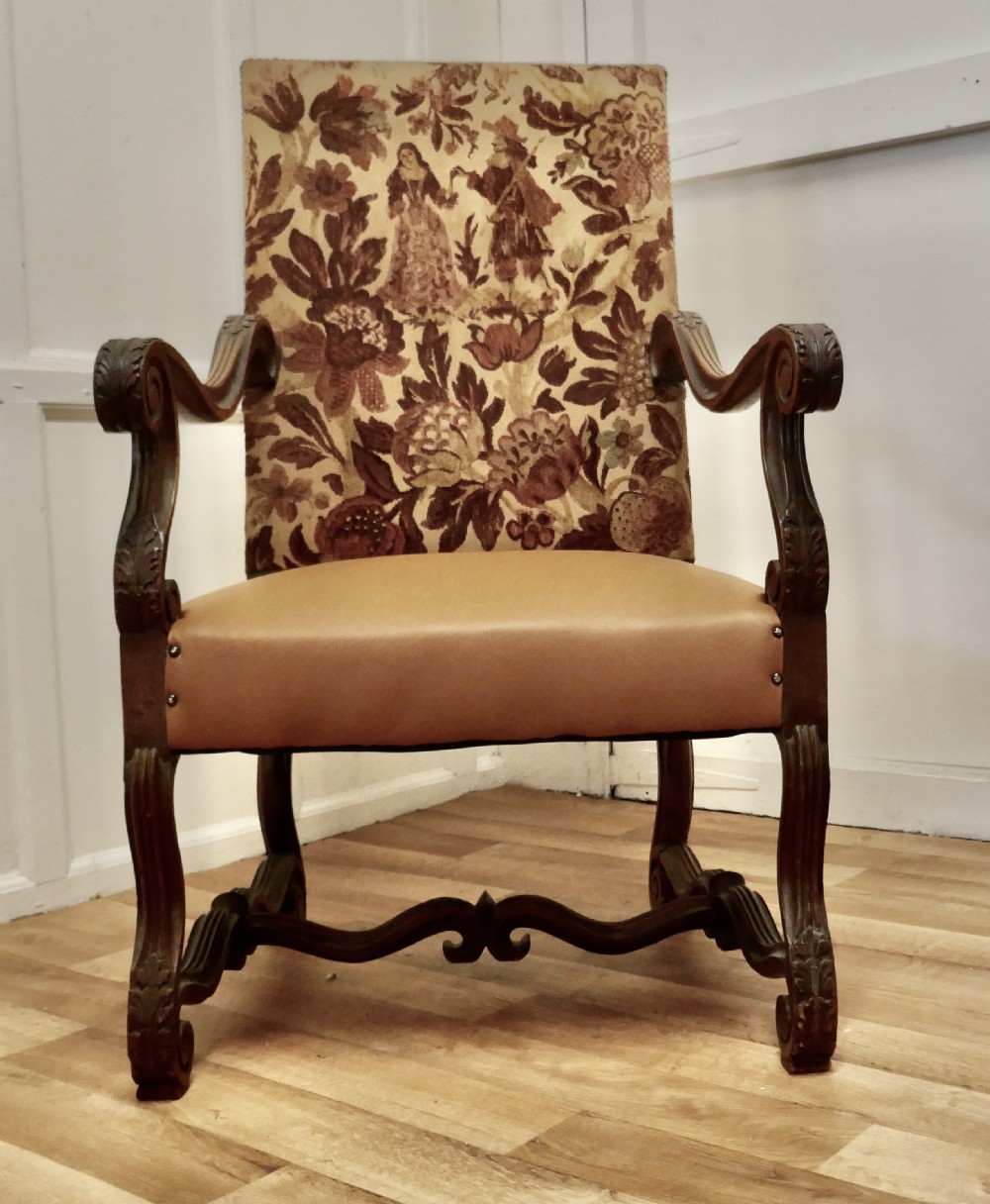 carved french oak salon throne chair original pictorial upholstery