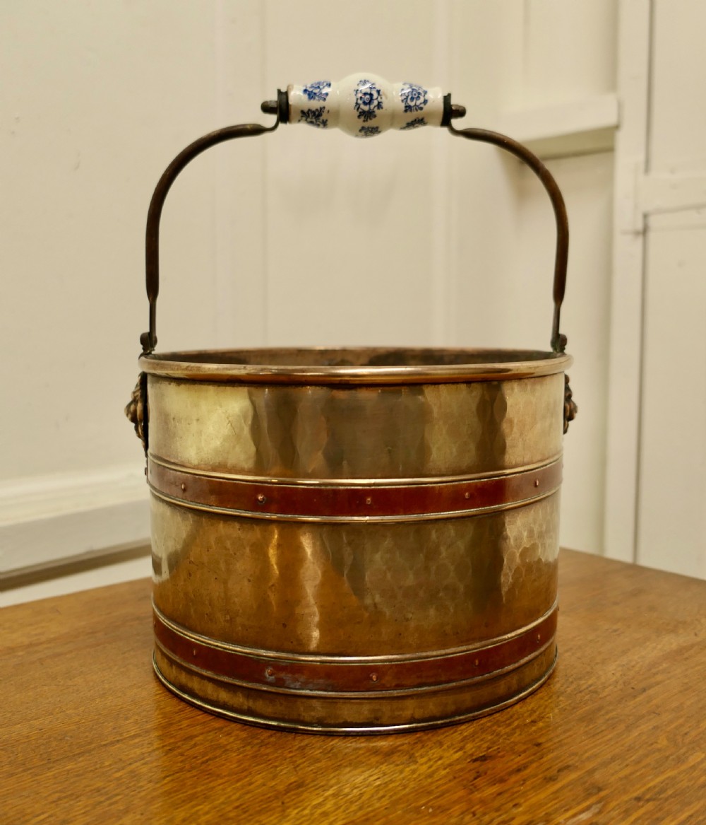 19th century copper and brass plant pot bucket or wine cooler