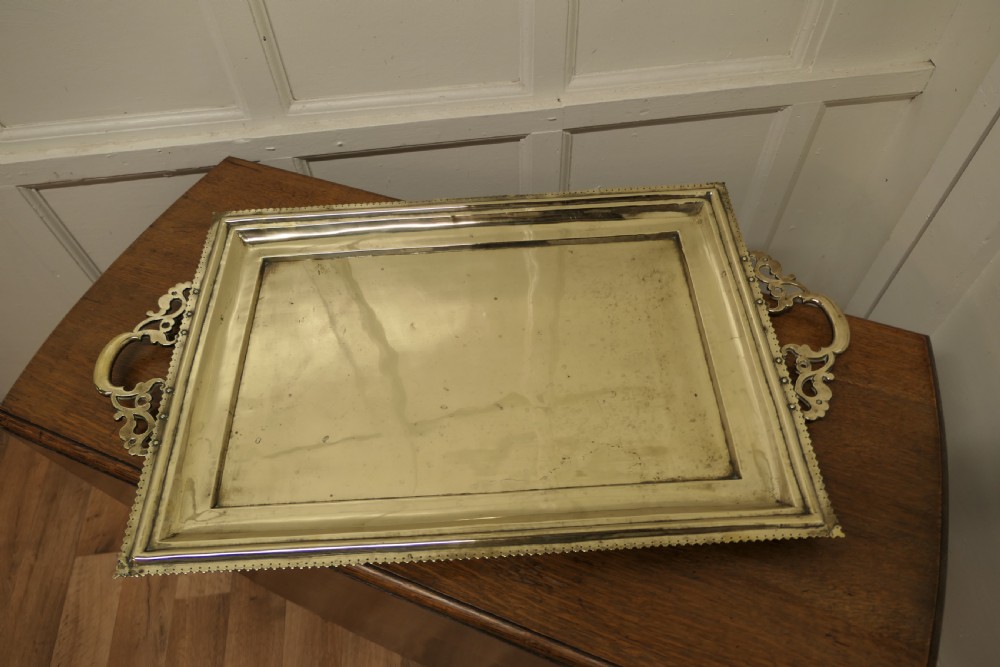 very large french art deco solid brass tray