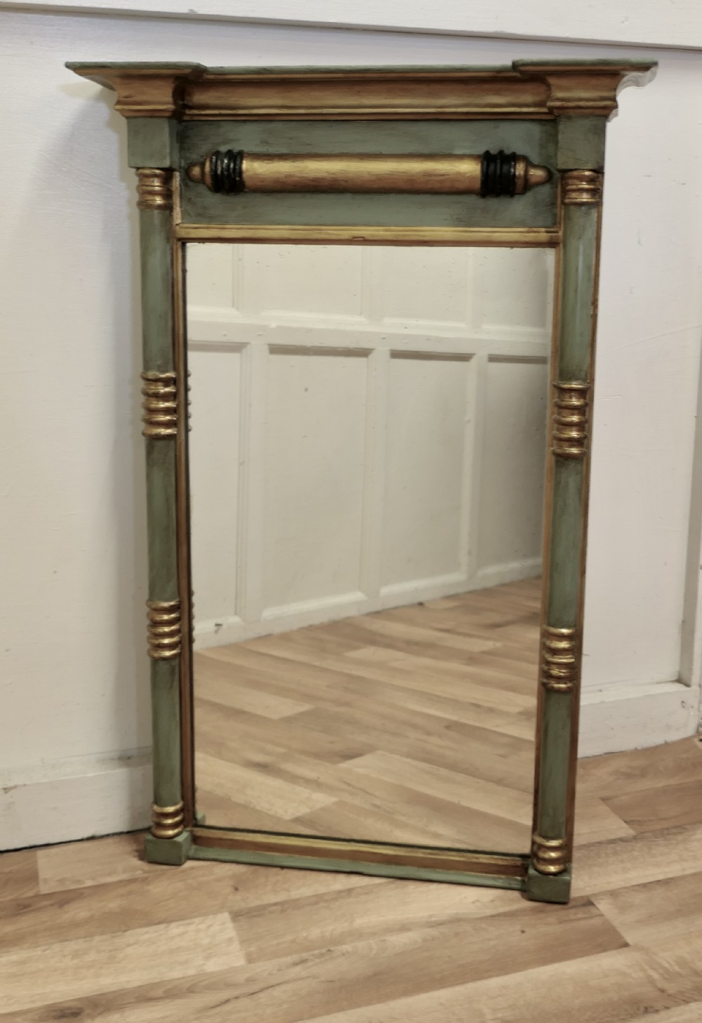19th century regency moss green gilt mirror or over mantle