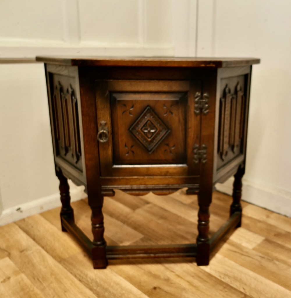 gothic carved oak credence cupboard by old charm