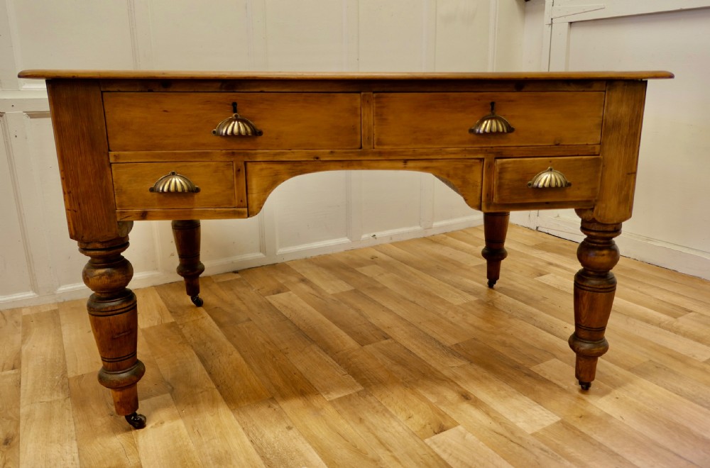 victorian antique pine leather top partners desk library table