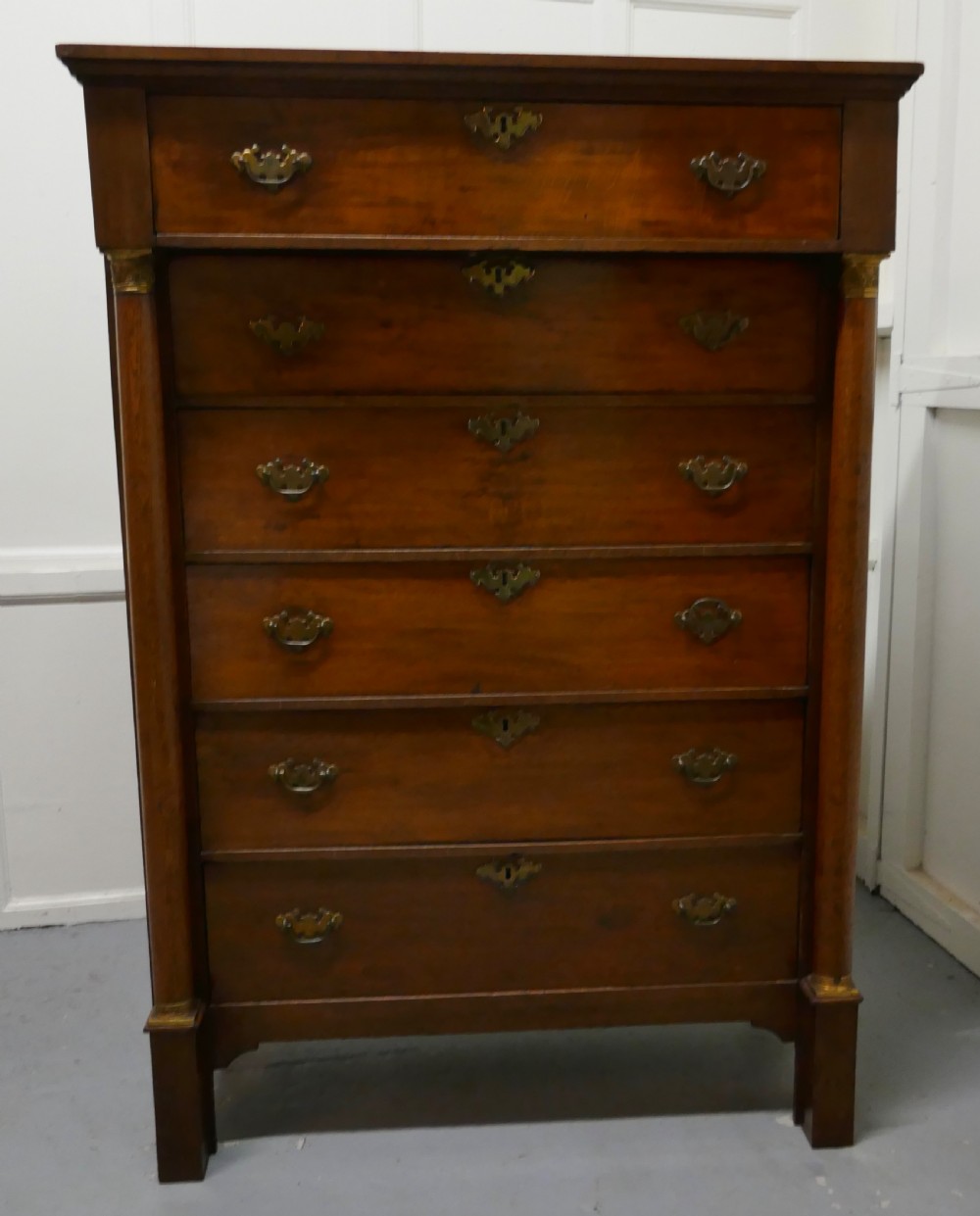 19th century tall 6 drawer oak chest of drawers
