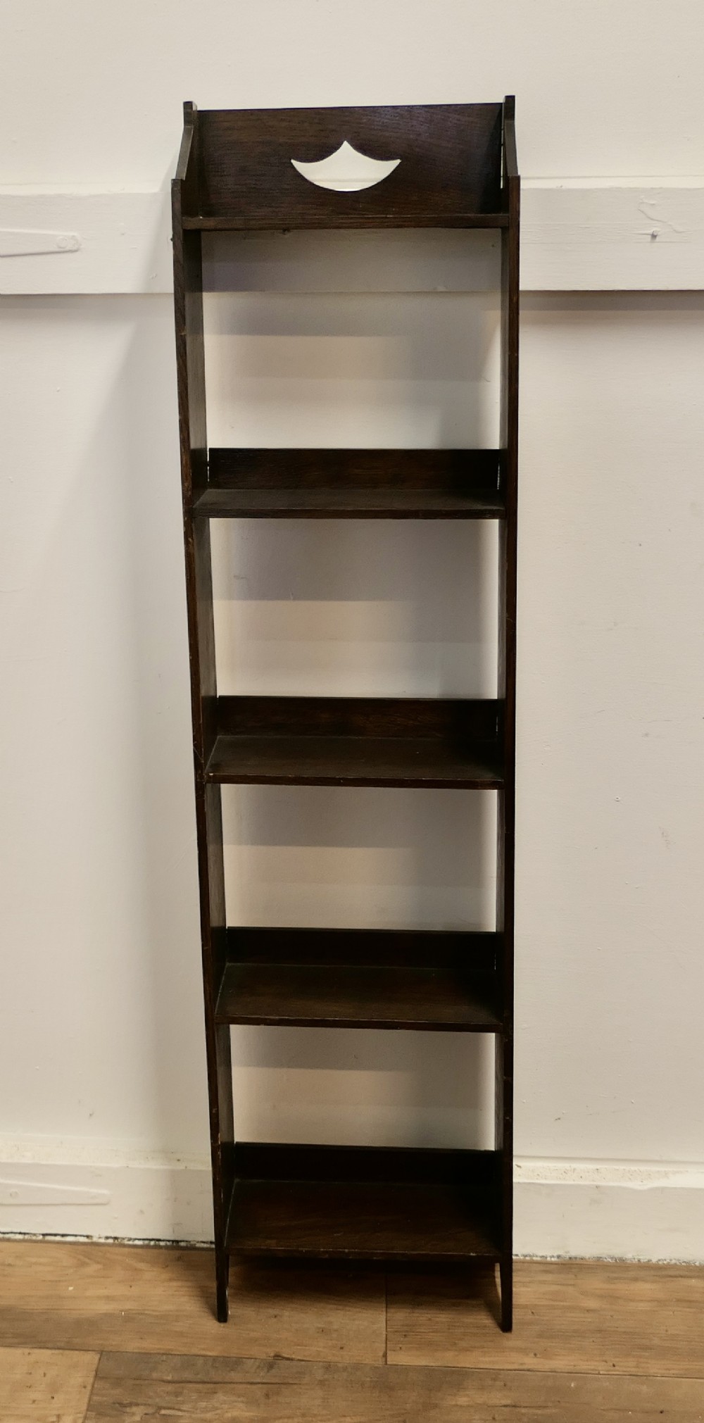 arts and crafts tall slim open front oak bookcase