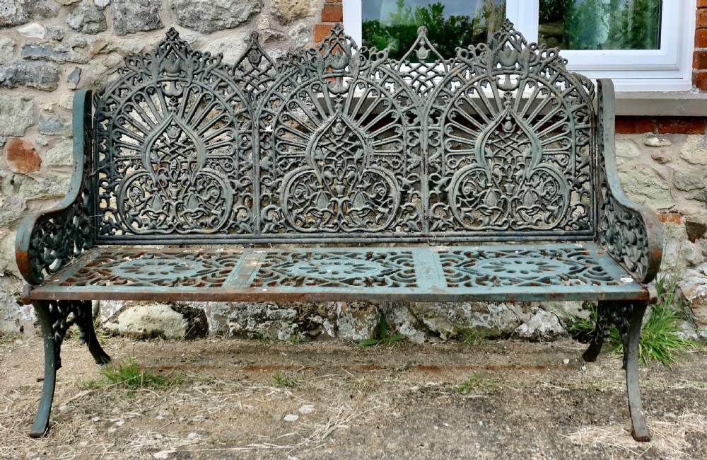 large 19th century cast iron garden bench 3 seat
