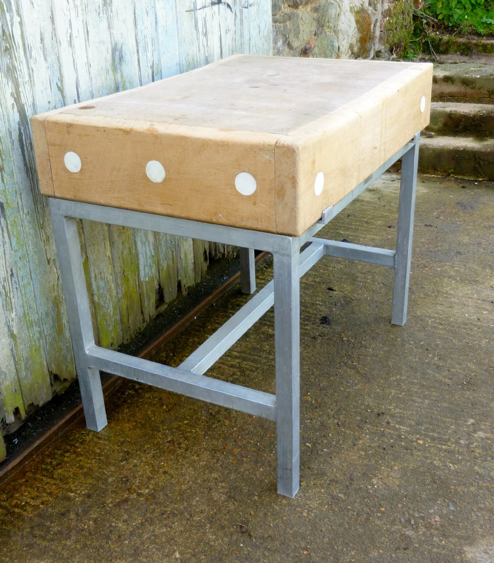 sycamore butchers block on industrial style stand