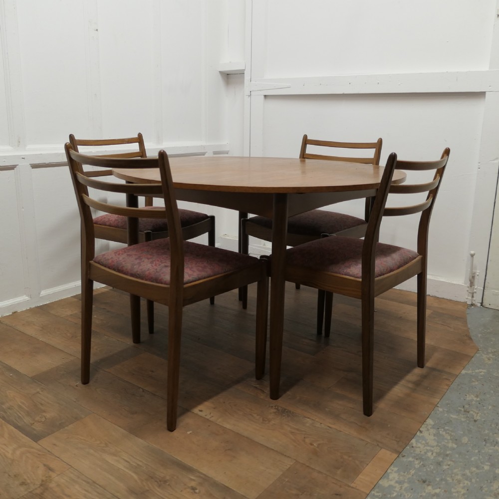 mid century g plan circular extending dining table and 4 chairs