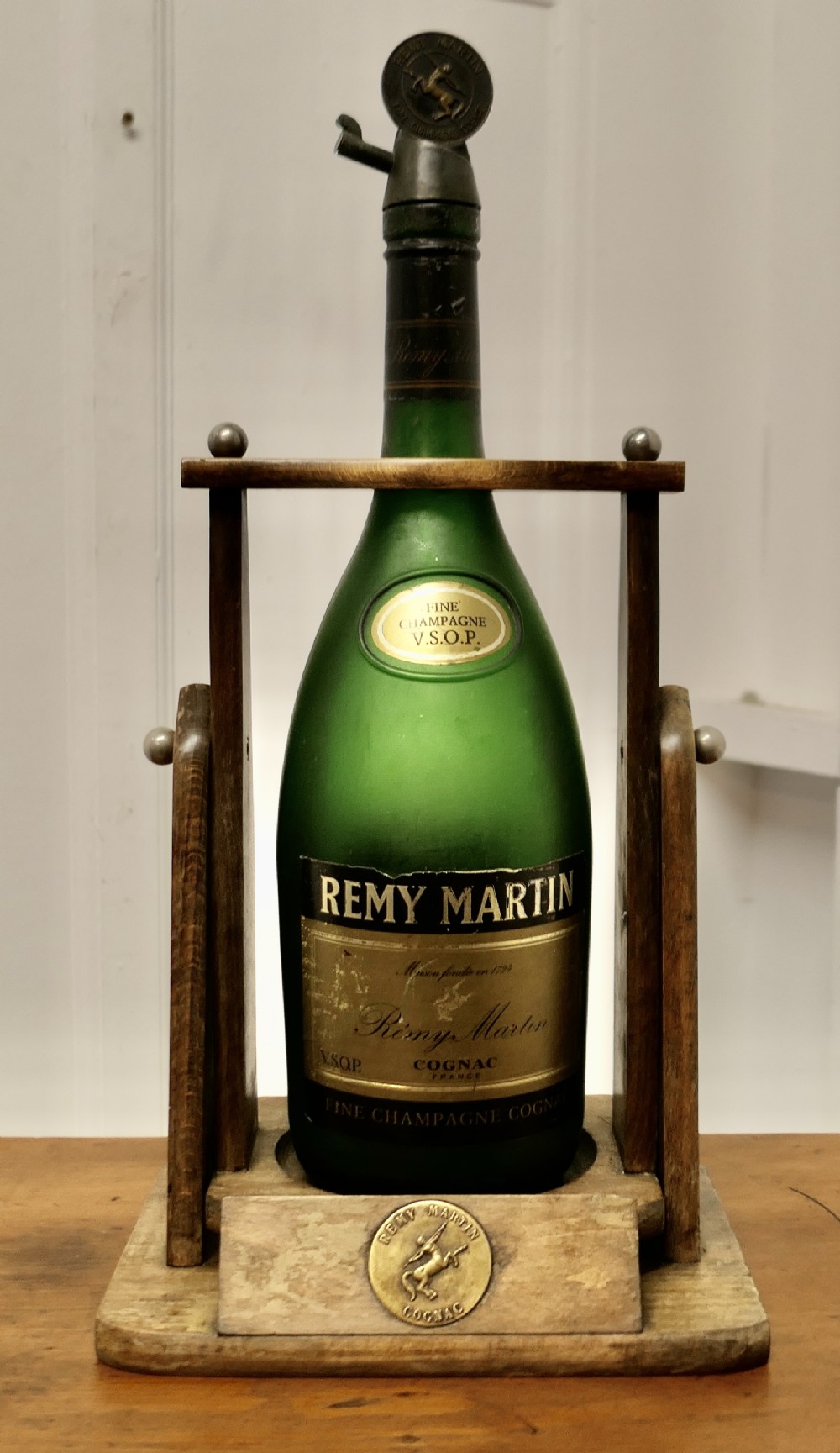 a rare vintage remy martin 3 litre bottle with original cradle pouring stand
