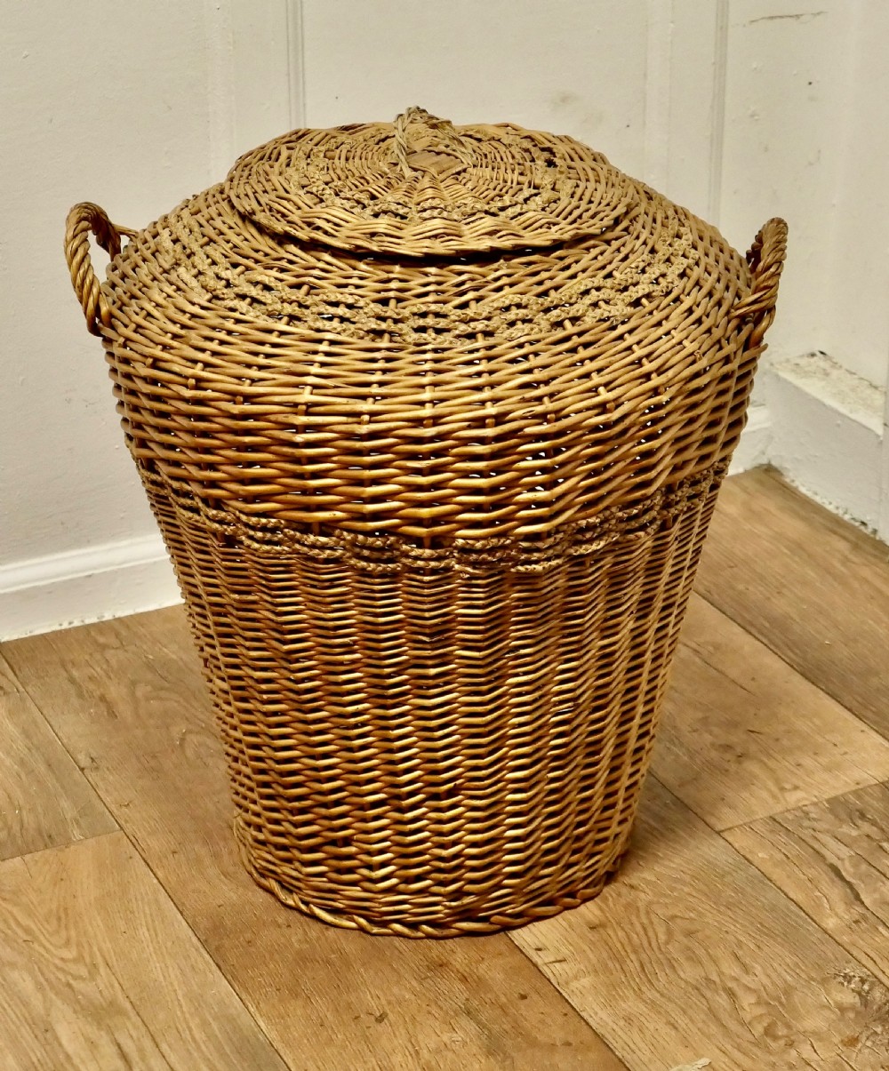 tall antique ali baba wicker laundry basket