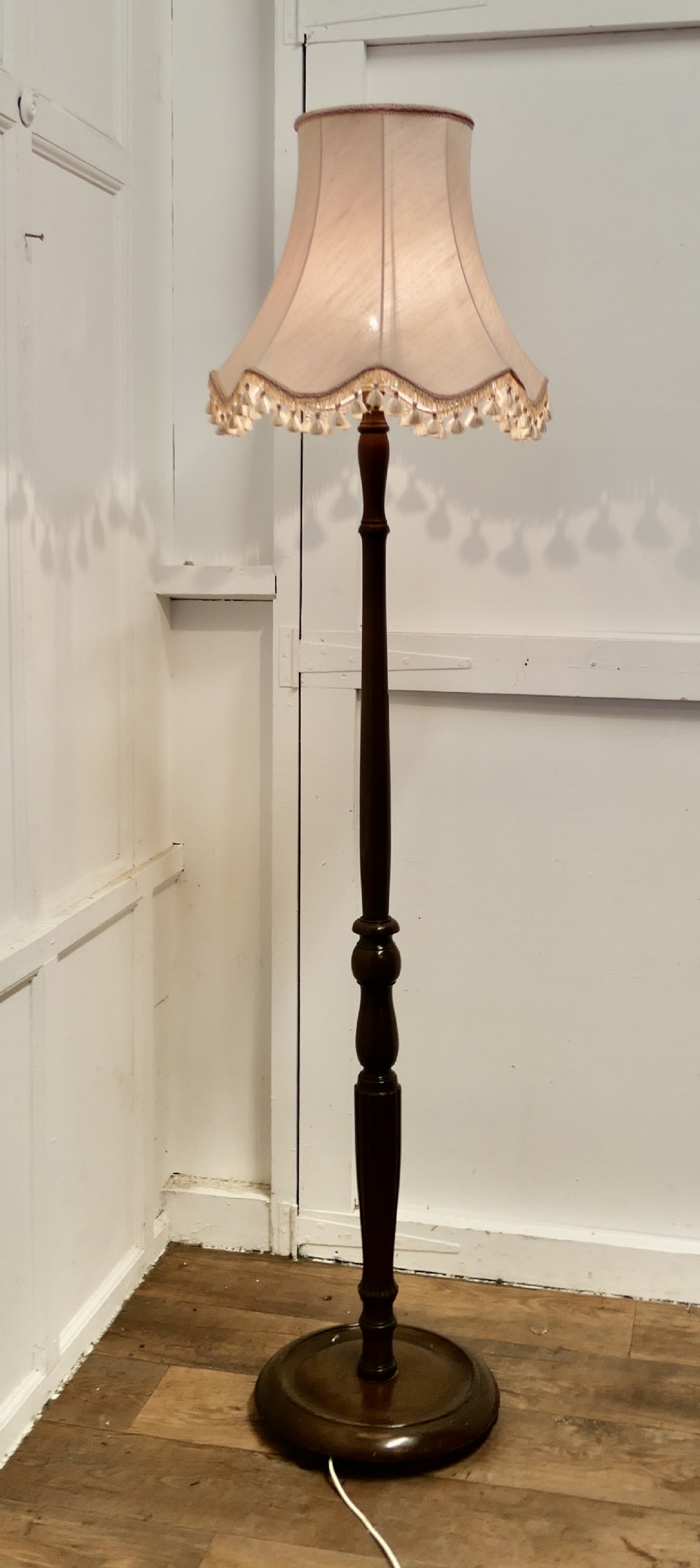 turned walnut floor lamp standard lamp