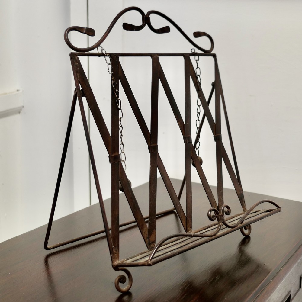 wrought iron folding book rest with page weights