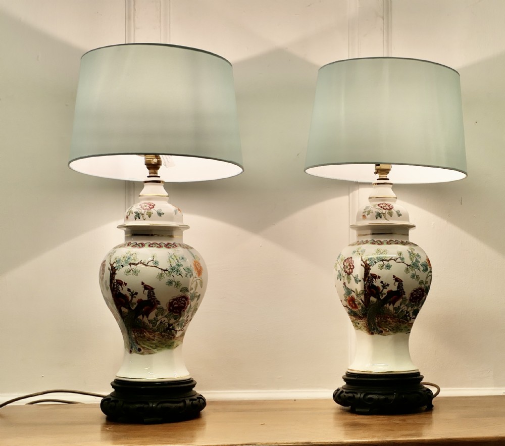 a pair of oriental porcelain vase lamps