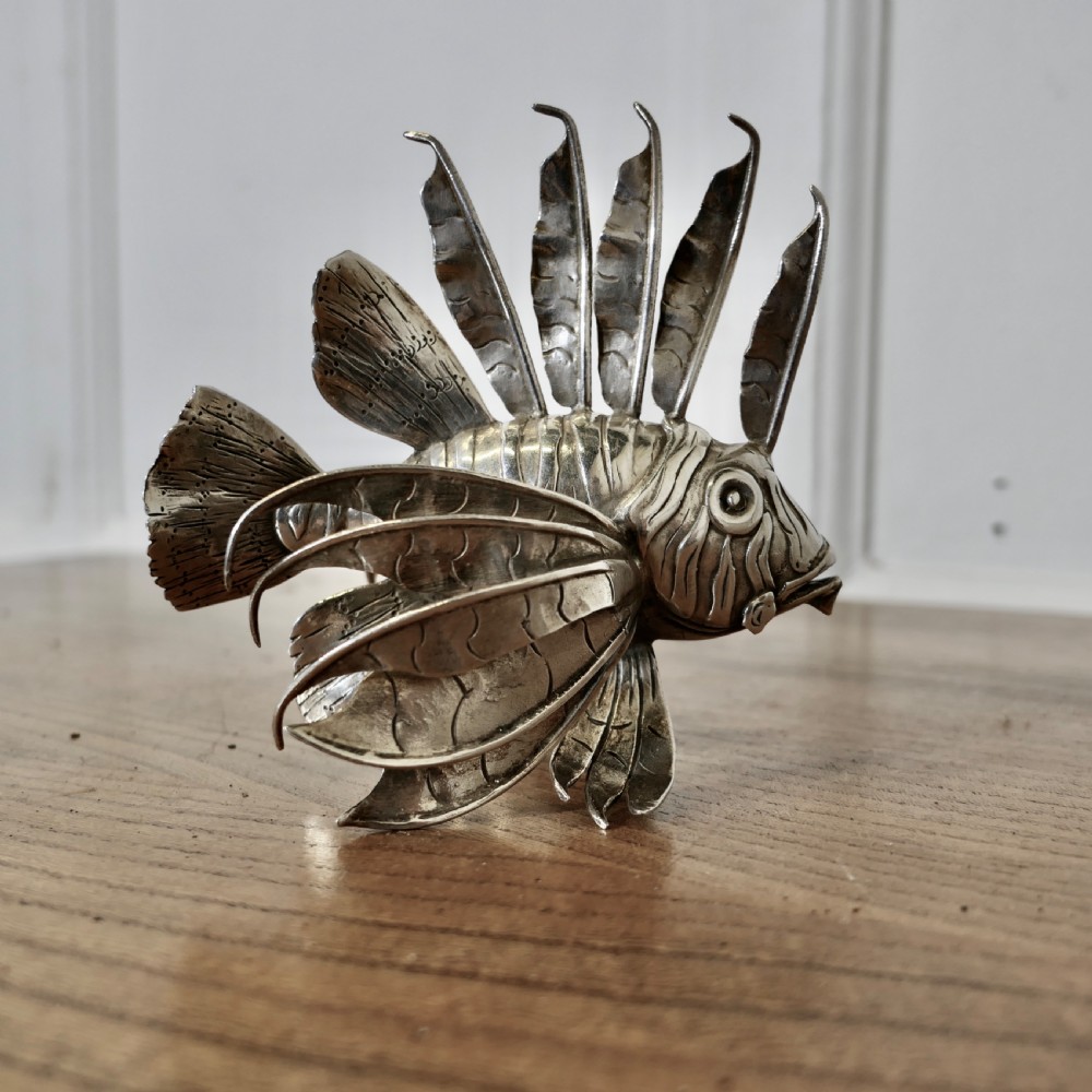 silver lion fish model signed by mario bucellati