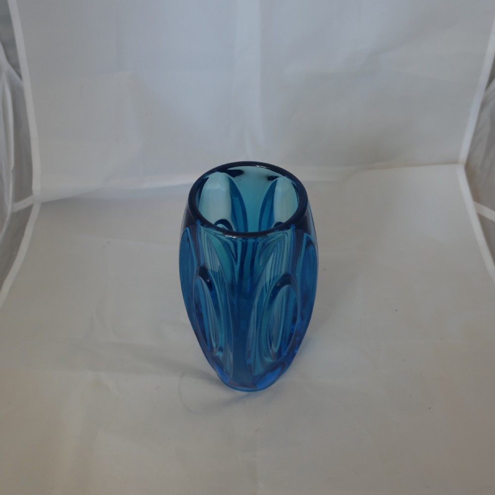 vintage bohemian blue glass lens bullet vase by rudolph schrotter