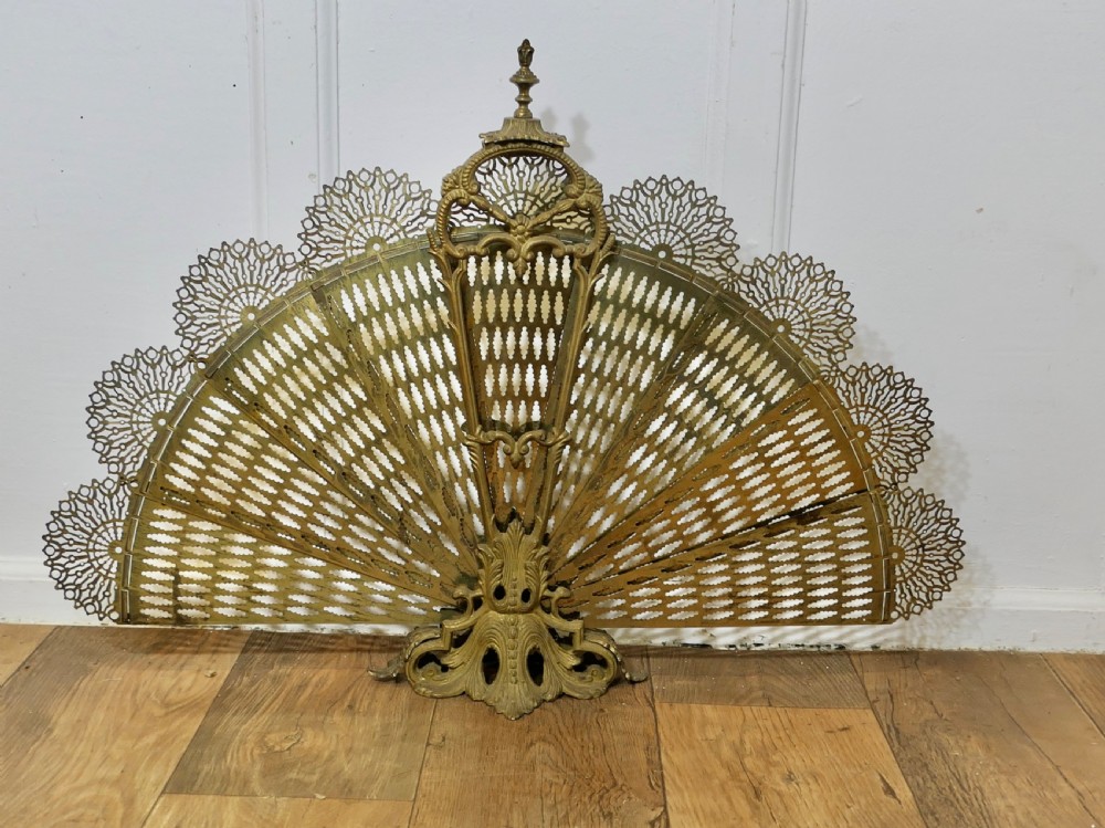 19th century french folding brass fire screen peacocks tail fire guard