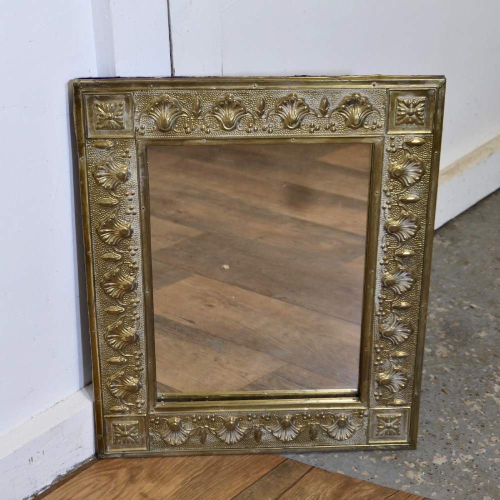 antique hand embossed brass mirror frame