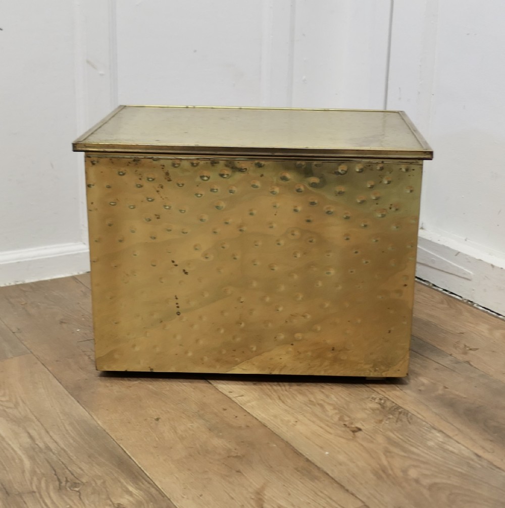 embossed art deco brass fireside log or coal box