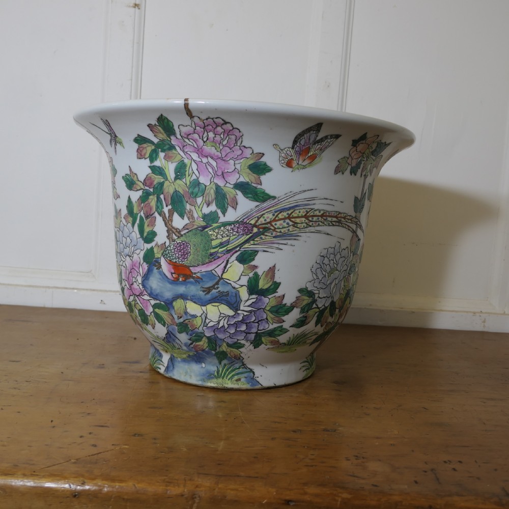 heavy chinese famille verte fish bowl or jardiniere