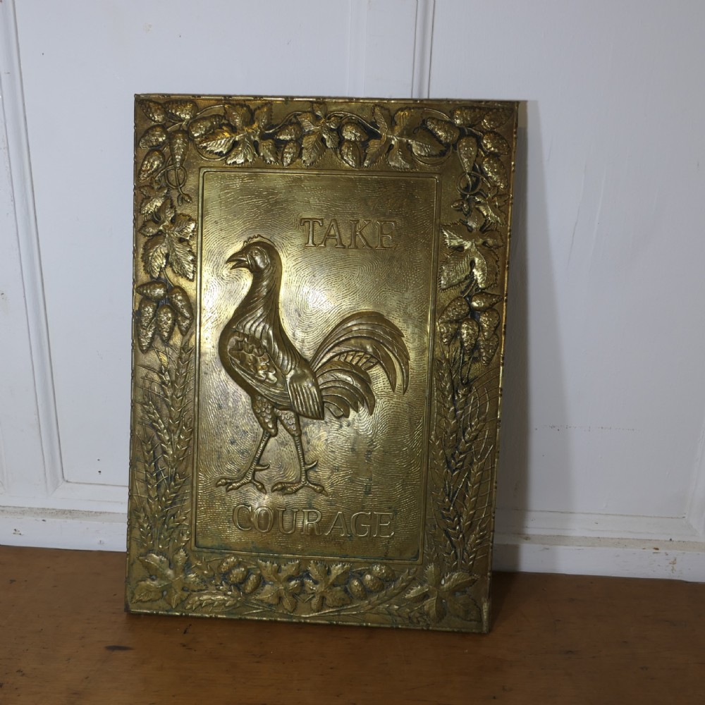 19th century pressed brass take courage pub sign