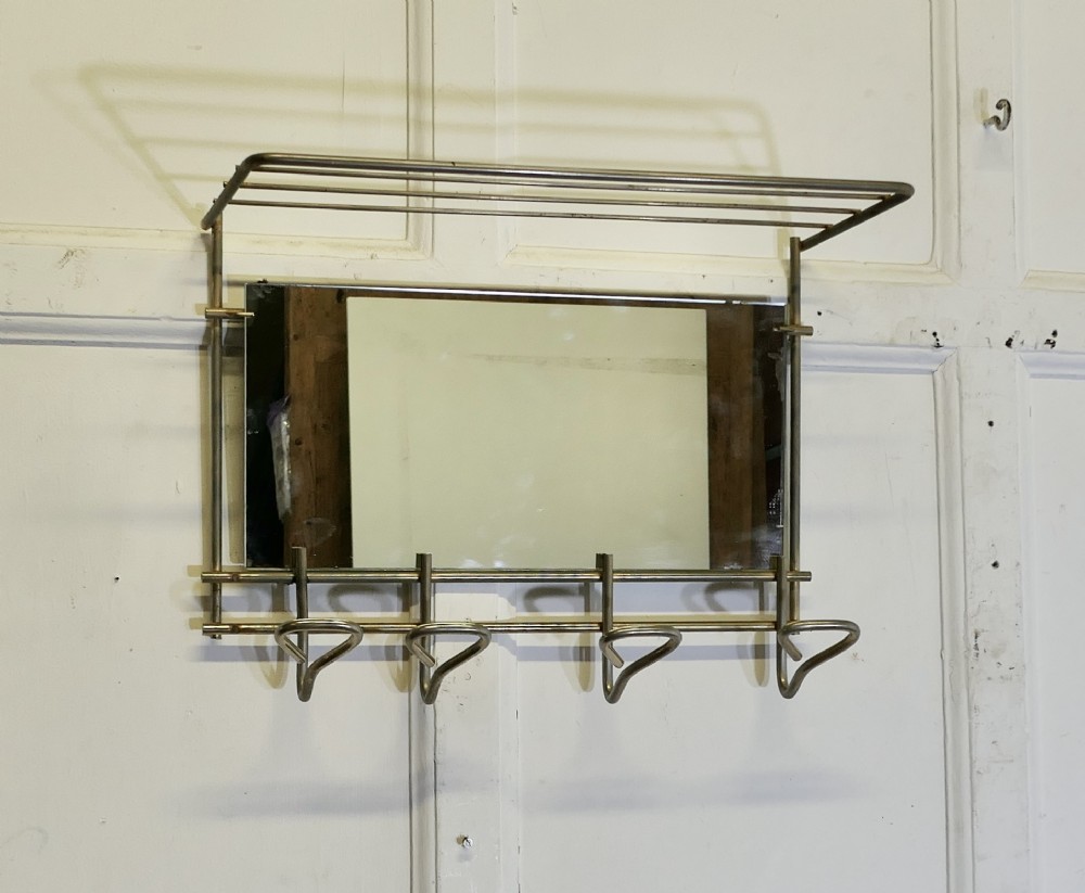 mid century retro polished steel mirrored hat and coat rack