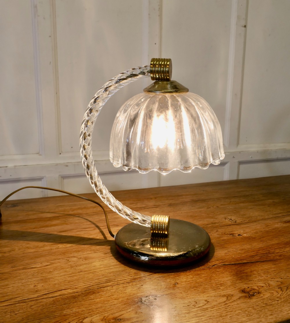 heavy stylish art deco brass and glass table lamp