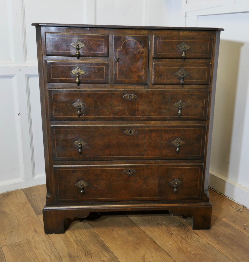 a fine bur walnut and oak chest of drawers