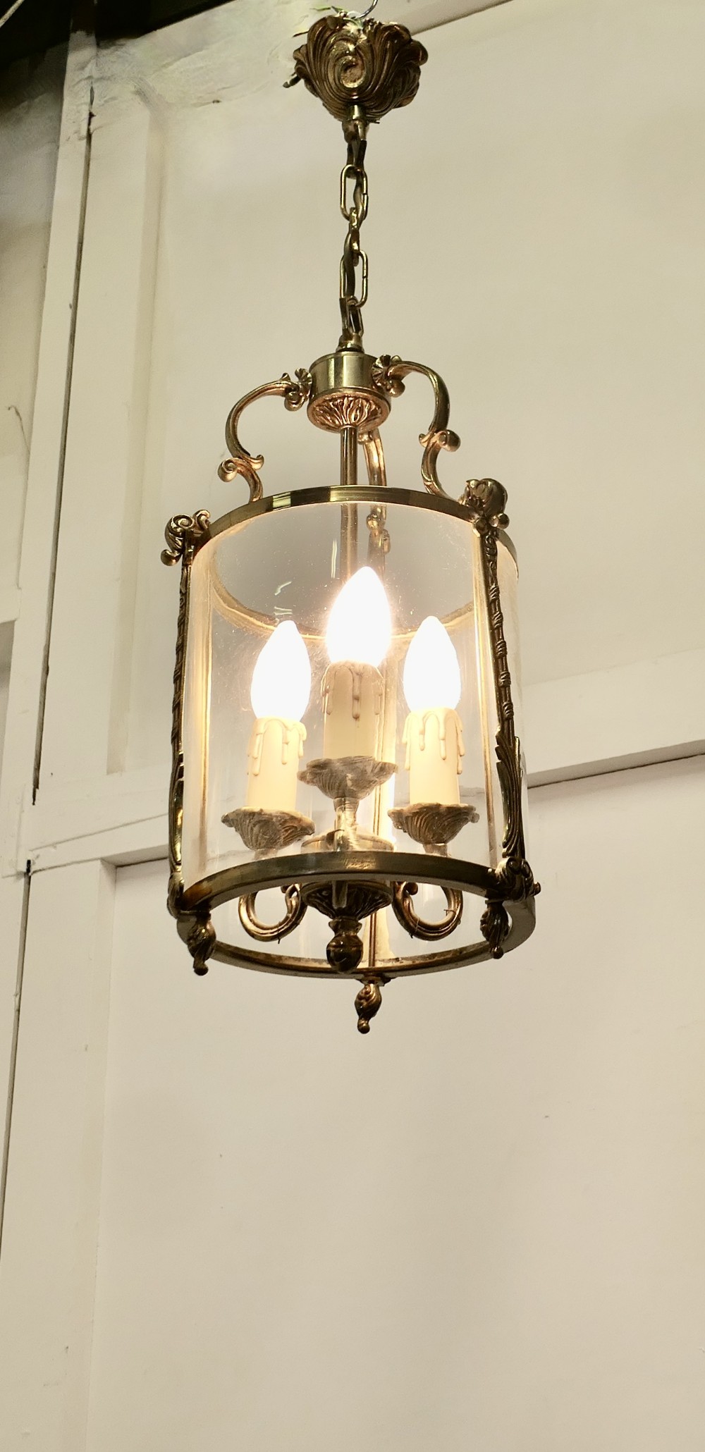 french rococo brass and glass lantern hall light