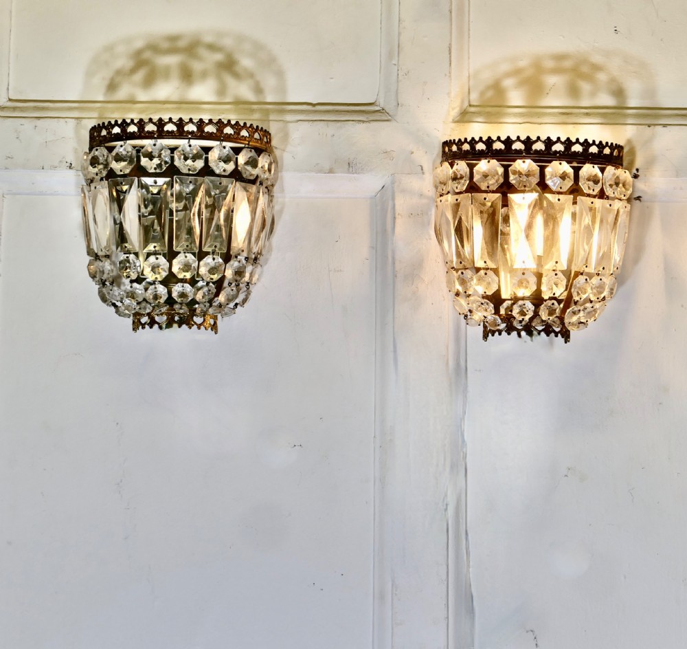 a charming pair of french basket chandeliers wall appliqu