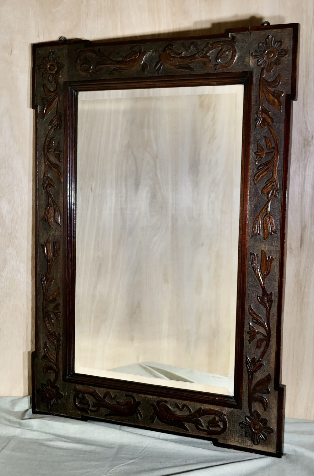 hand carved walnut frame mirror mythical birds