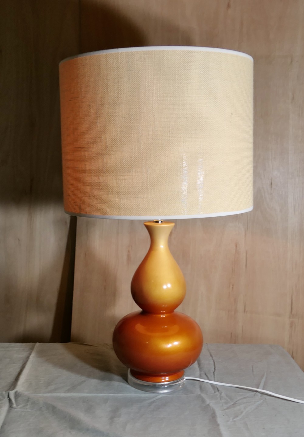 iridescent ceramic table lamp tangerine dream with linen shade