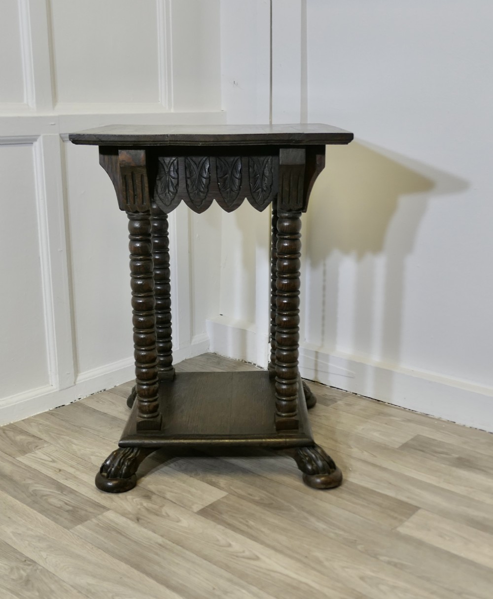 arts and crafts gothic oak side table