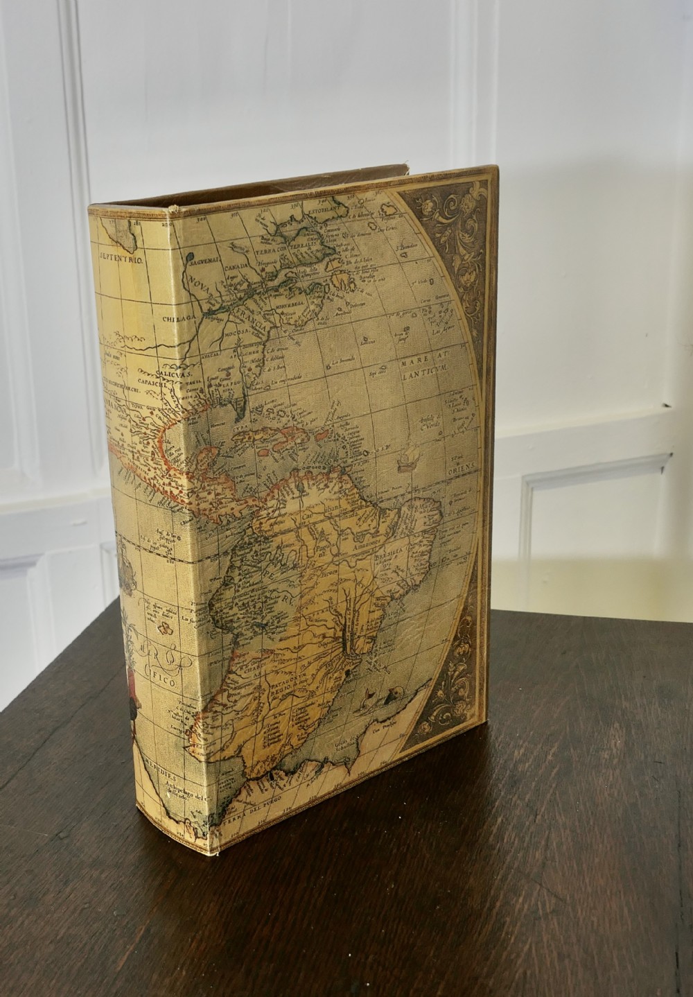 antique style map covered secret safe book