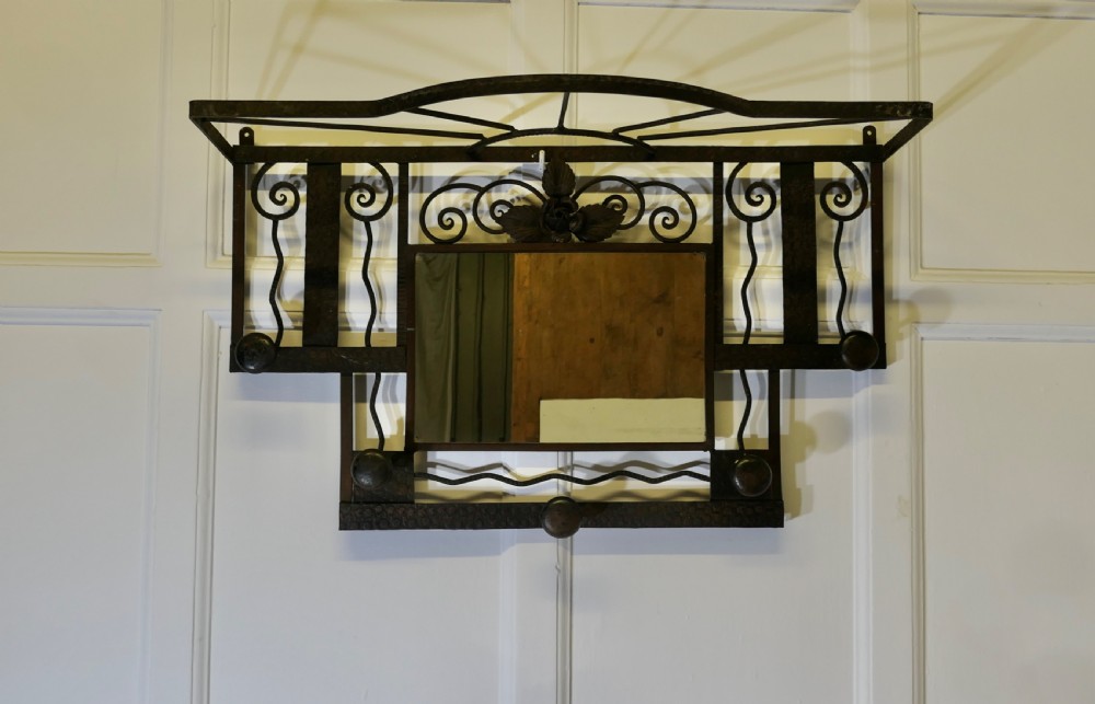 french art deco iron hat and coat rack with shelf mirror industrial style