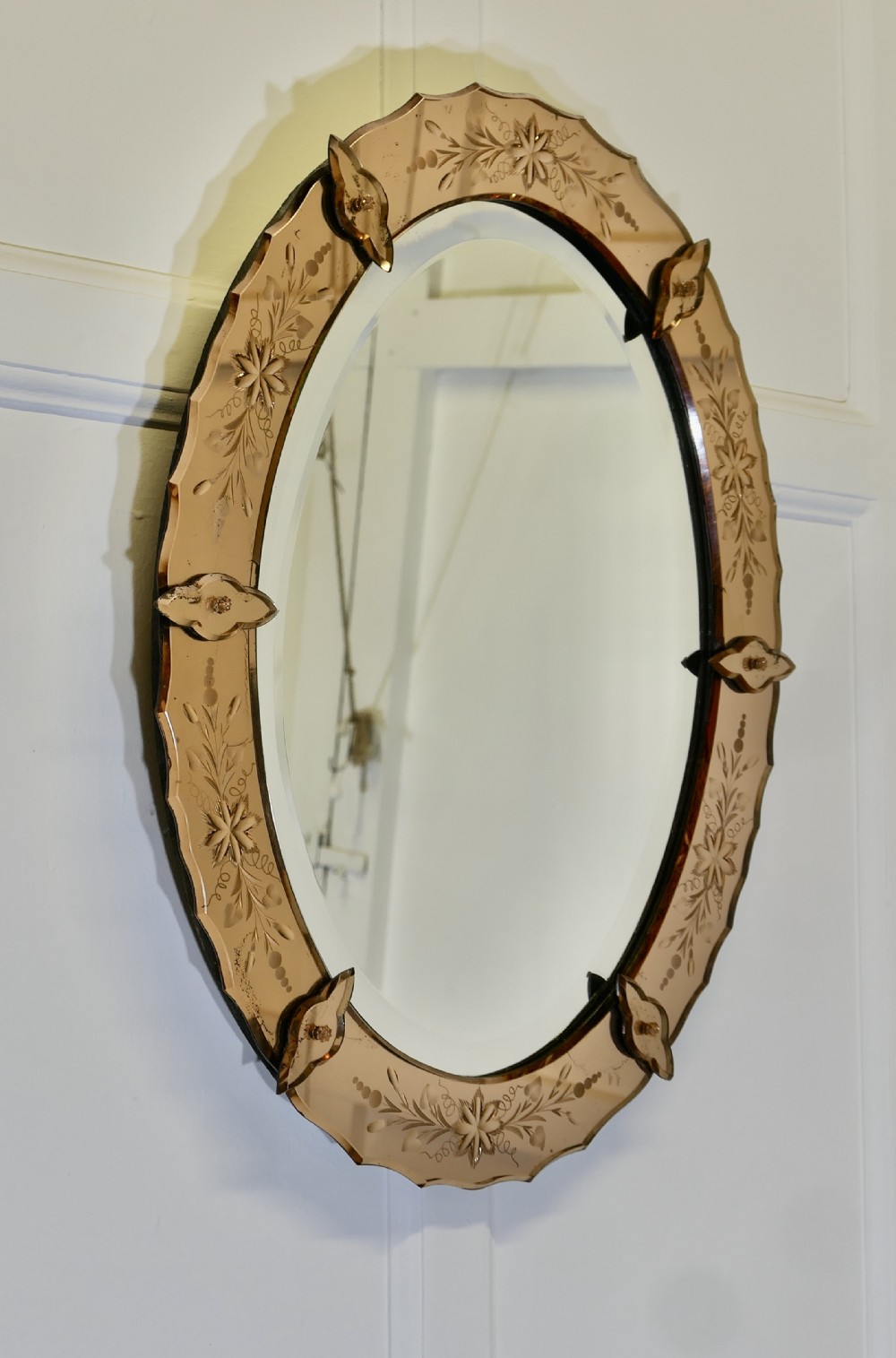 superb art deco oval venetian mirror