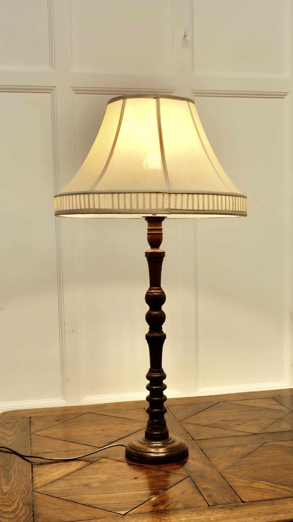 tall french turned oak table lamp