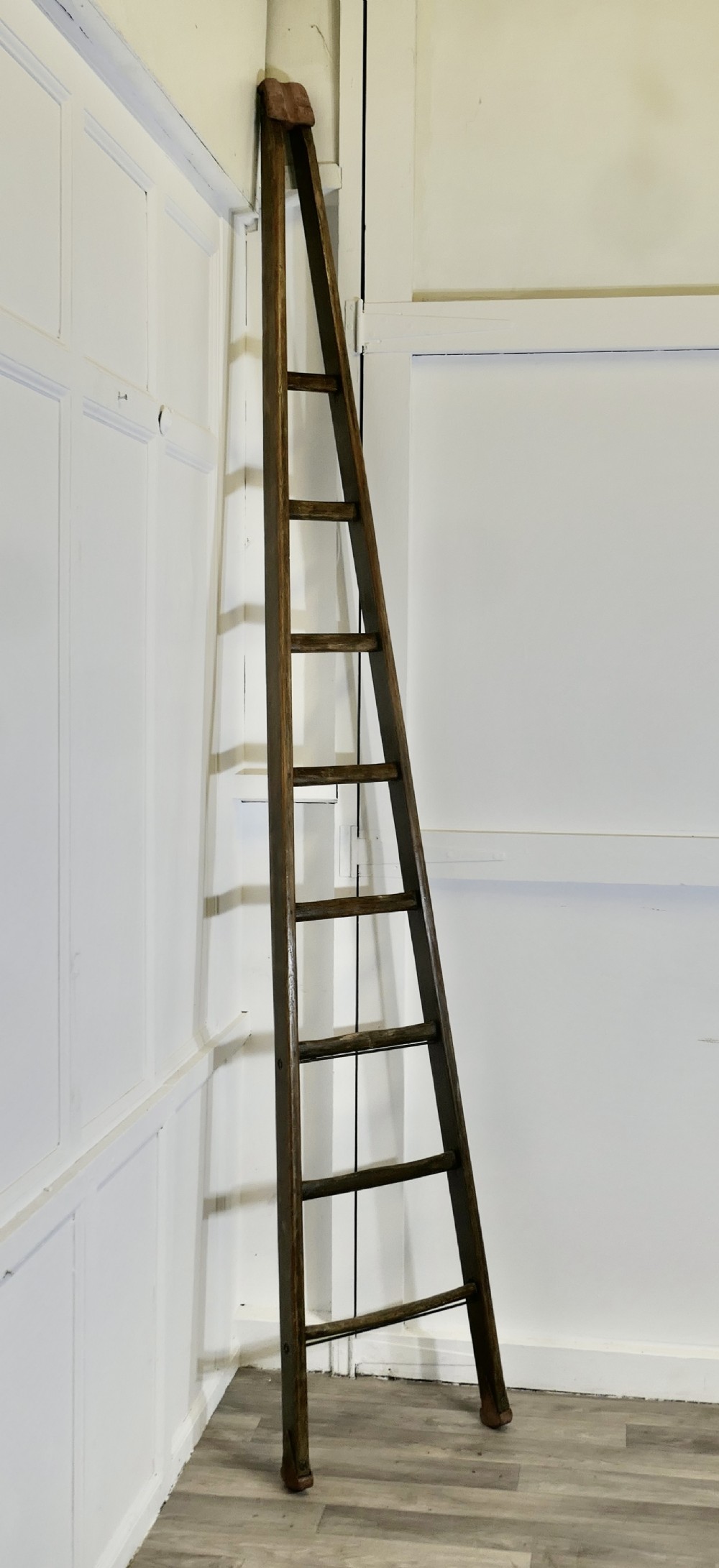 tall vintage pitch pine fruit picking 0r library ladder