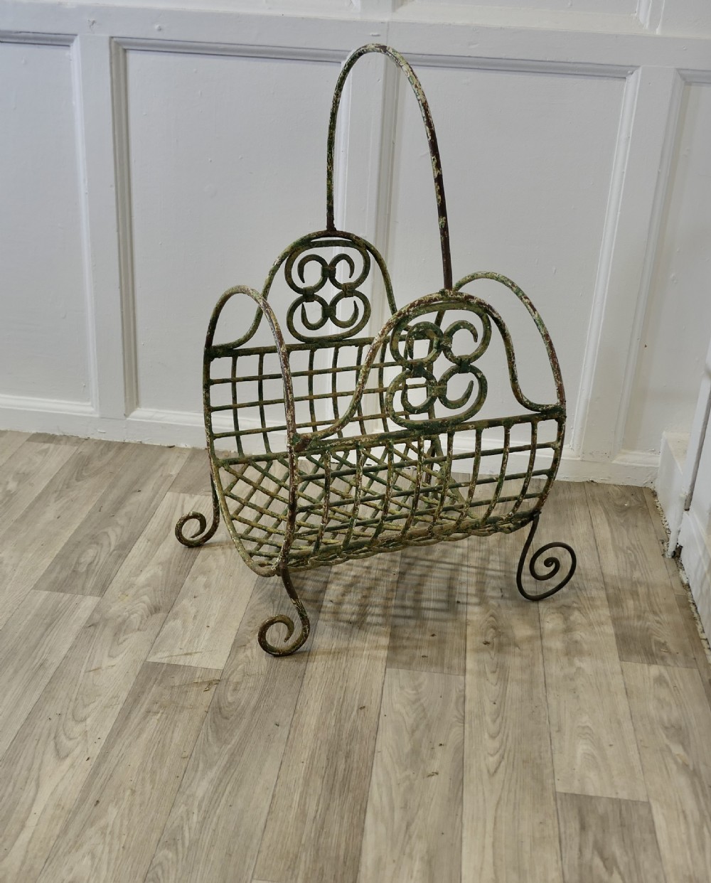 a 19th c french wirework log carrier basket