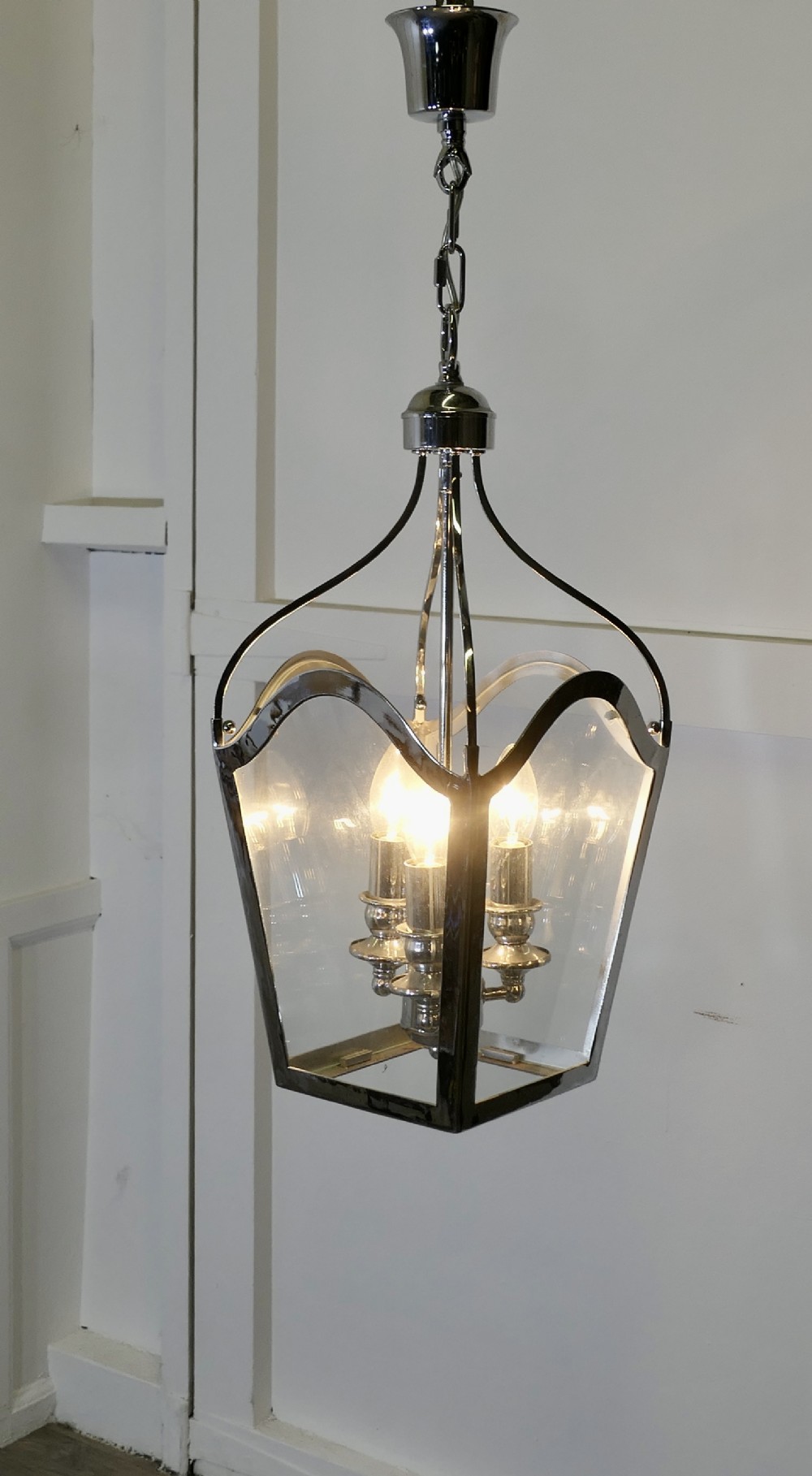 large art deco style chrome and glass lantern hall light