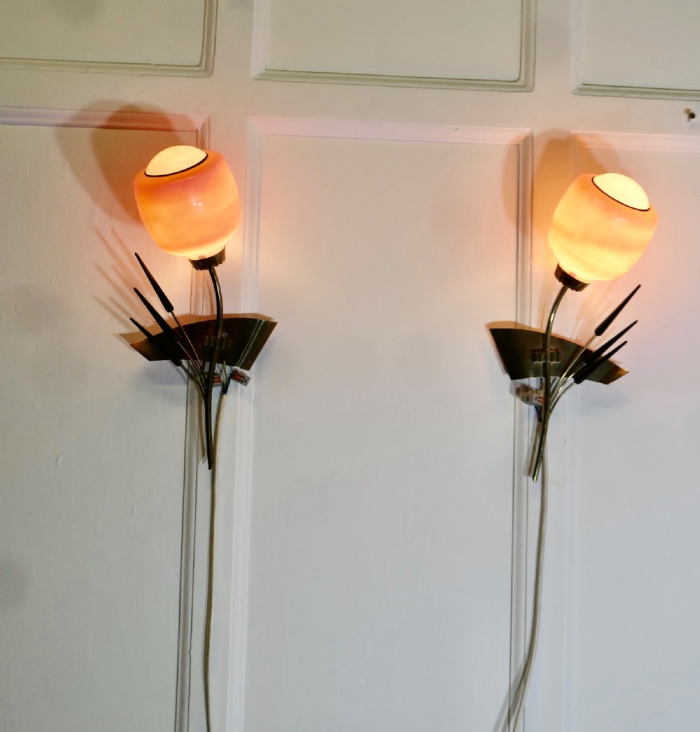 a pair of french 50s retro brass wheat sheaf wall lights