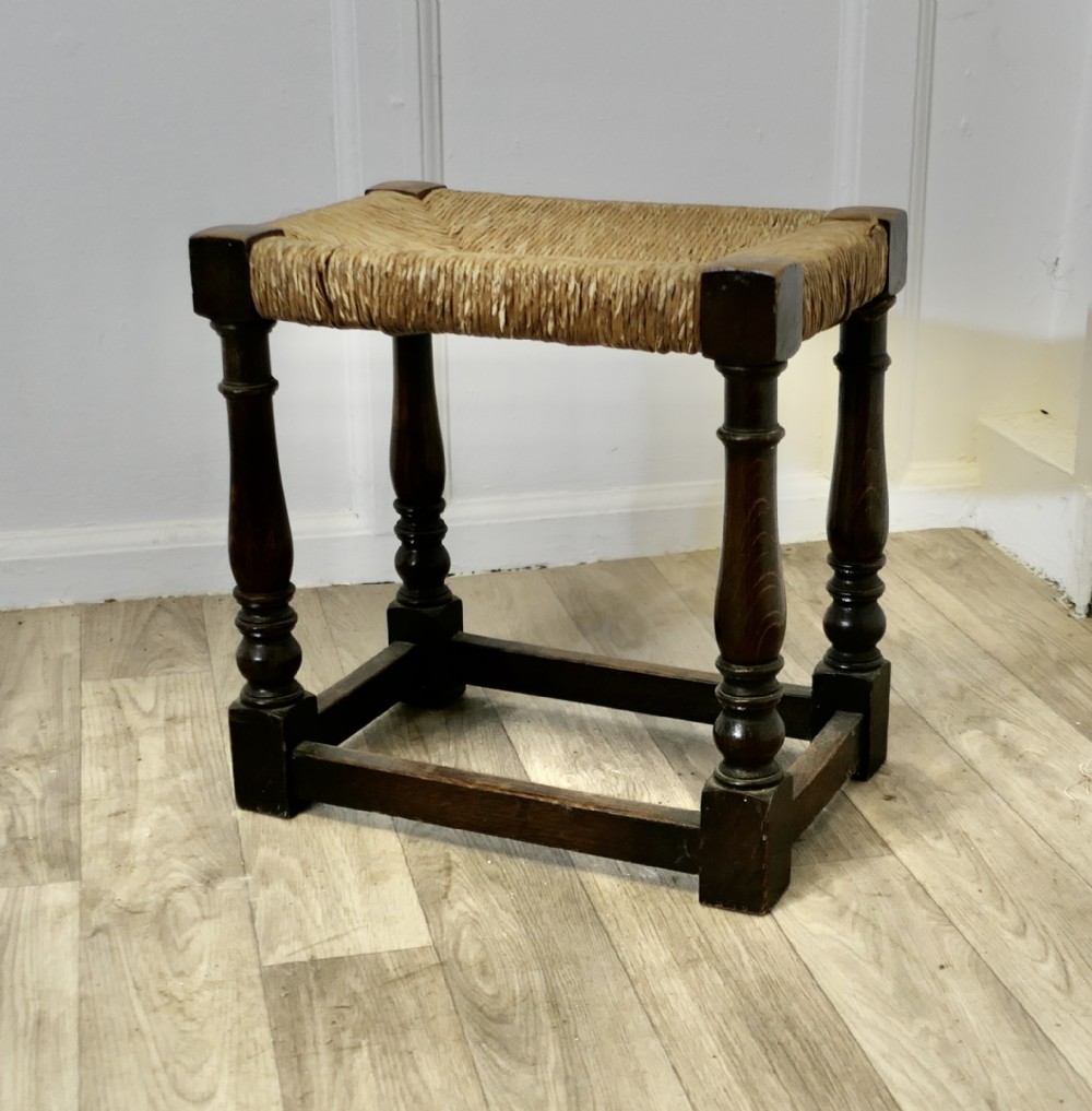 woven rush seated oak joint stool