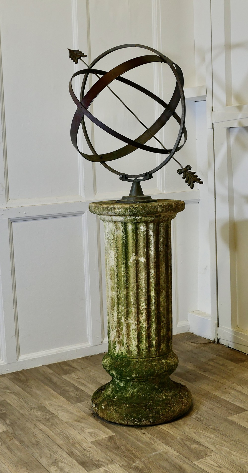 19th century copper armillary sphere on a stone pedestal