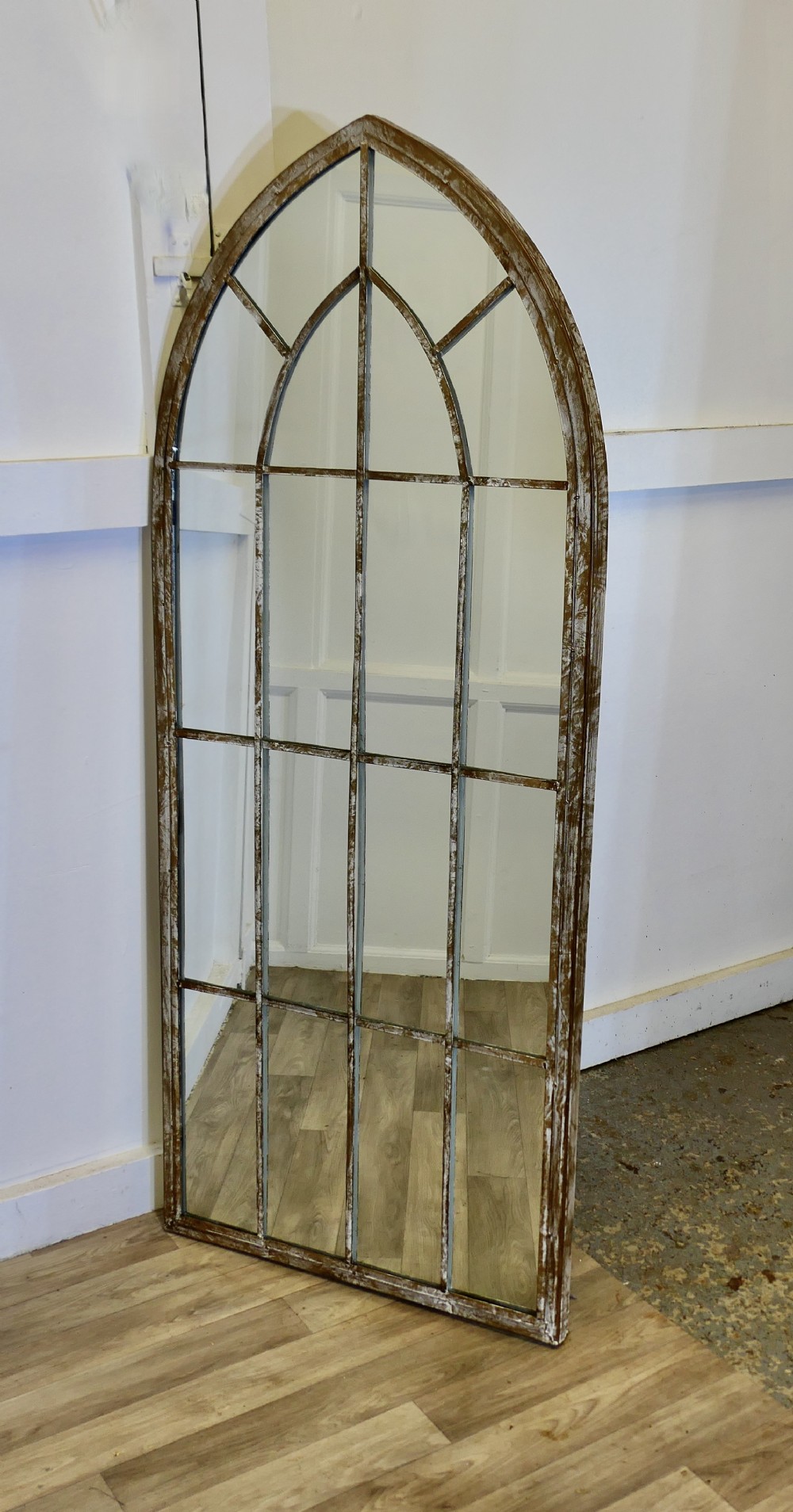 tall industrial style arched window mirror