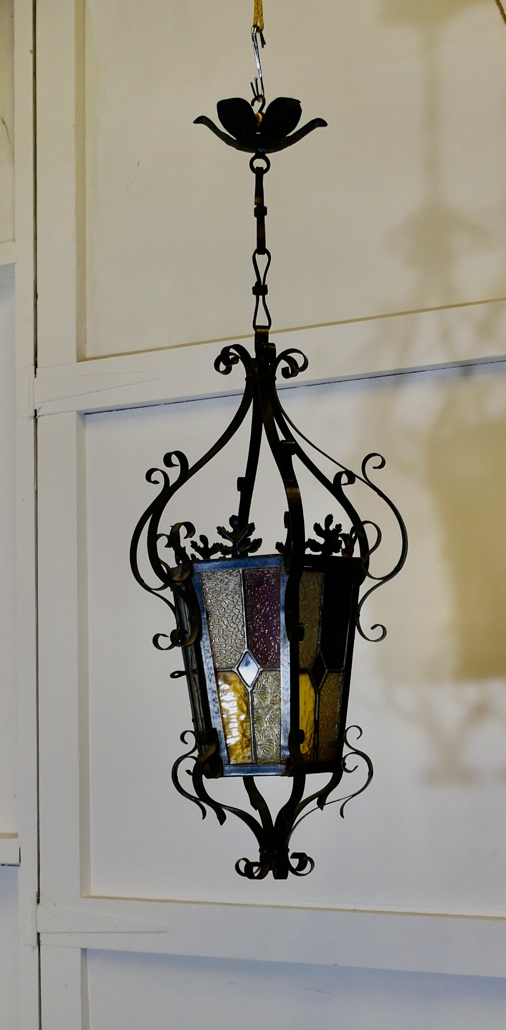 19th century lantern stained glass arts crafts lamp shade