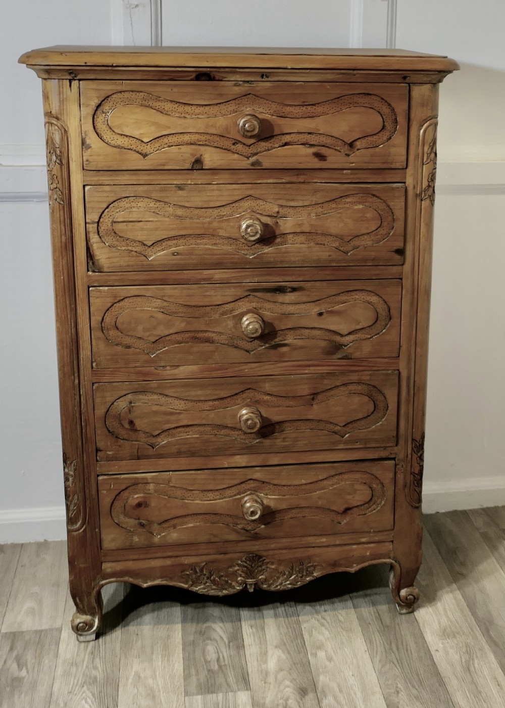 french style golden pine commode chest of drawers