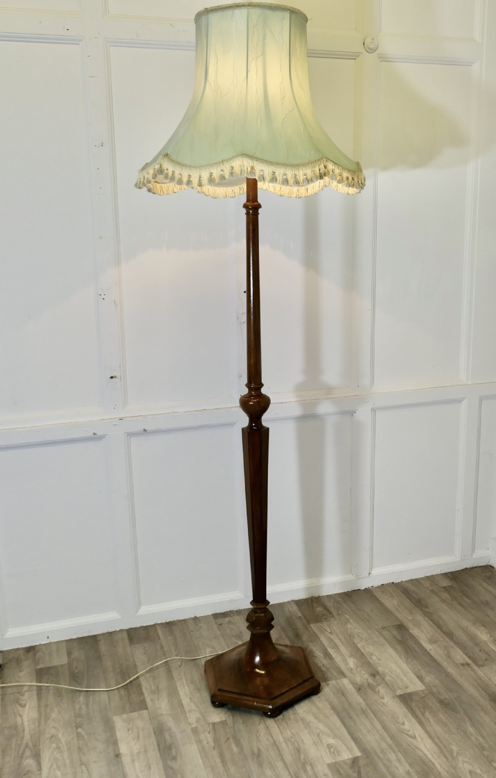 art deco odeon style turned walnut standard or floor lamp