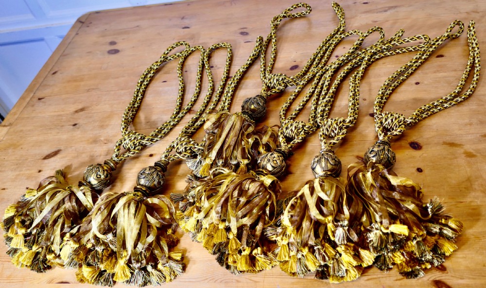 3 beautiful pairs of very large gold silk tassels