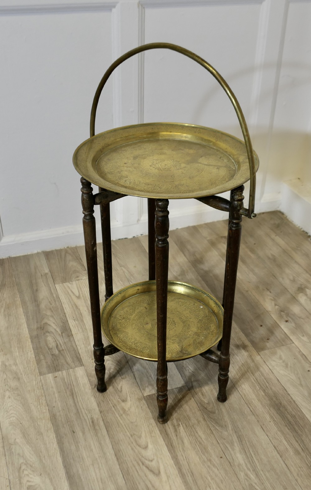 large collapsable brass cake stand dumb waiter