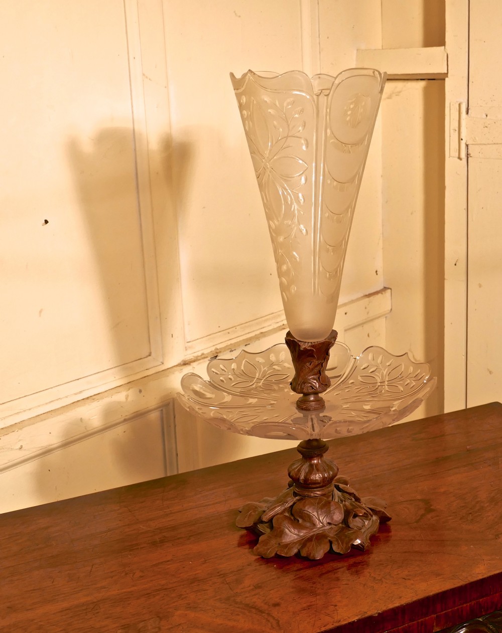 carved black forest and baccarat crystal epergne centre piece